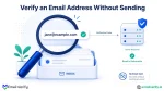 Magnifying glass examining an email address with a verification probe traveling to a server and returning a green checkmark, no message sent