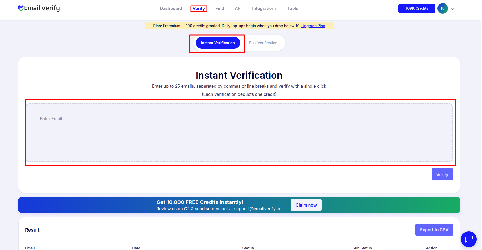 Use Instant Verification for Up to 25 Emails — EmailVerify.io