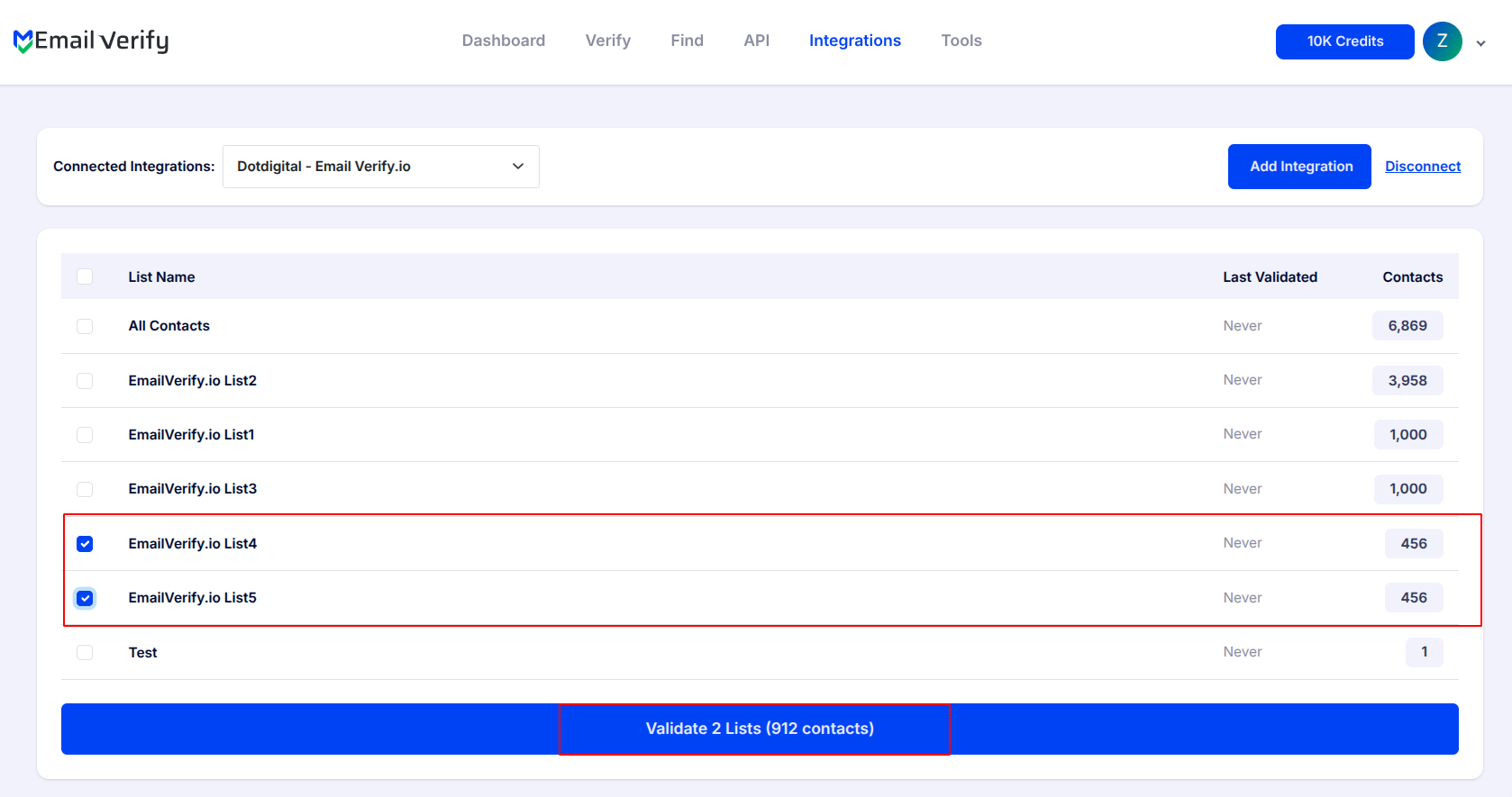 Step 7: Passo 7: Selecionar Listas para Verificar