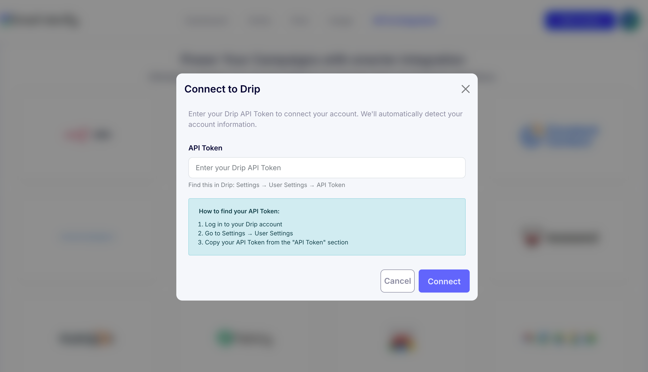 Step 2: Passo 2: Selecione o Drip na Lista de Integrações