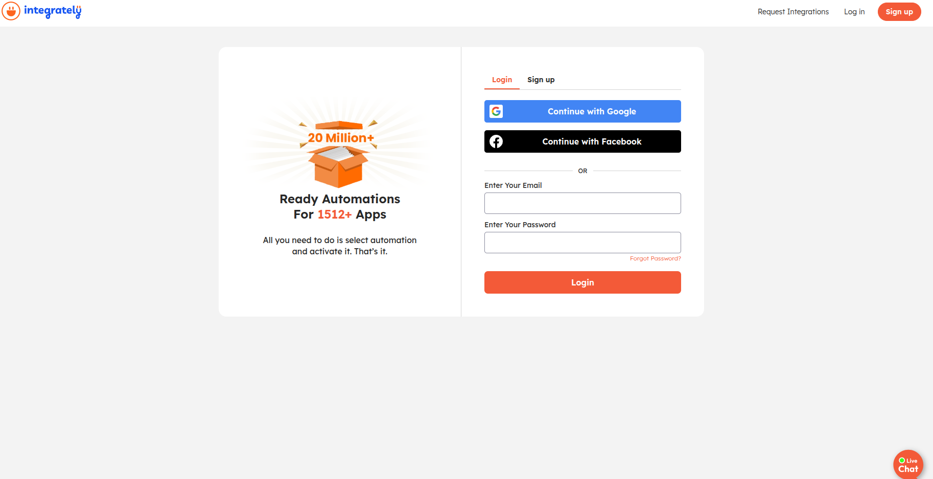 Step 5: Passo 5: Login no Integrately