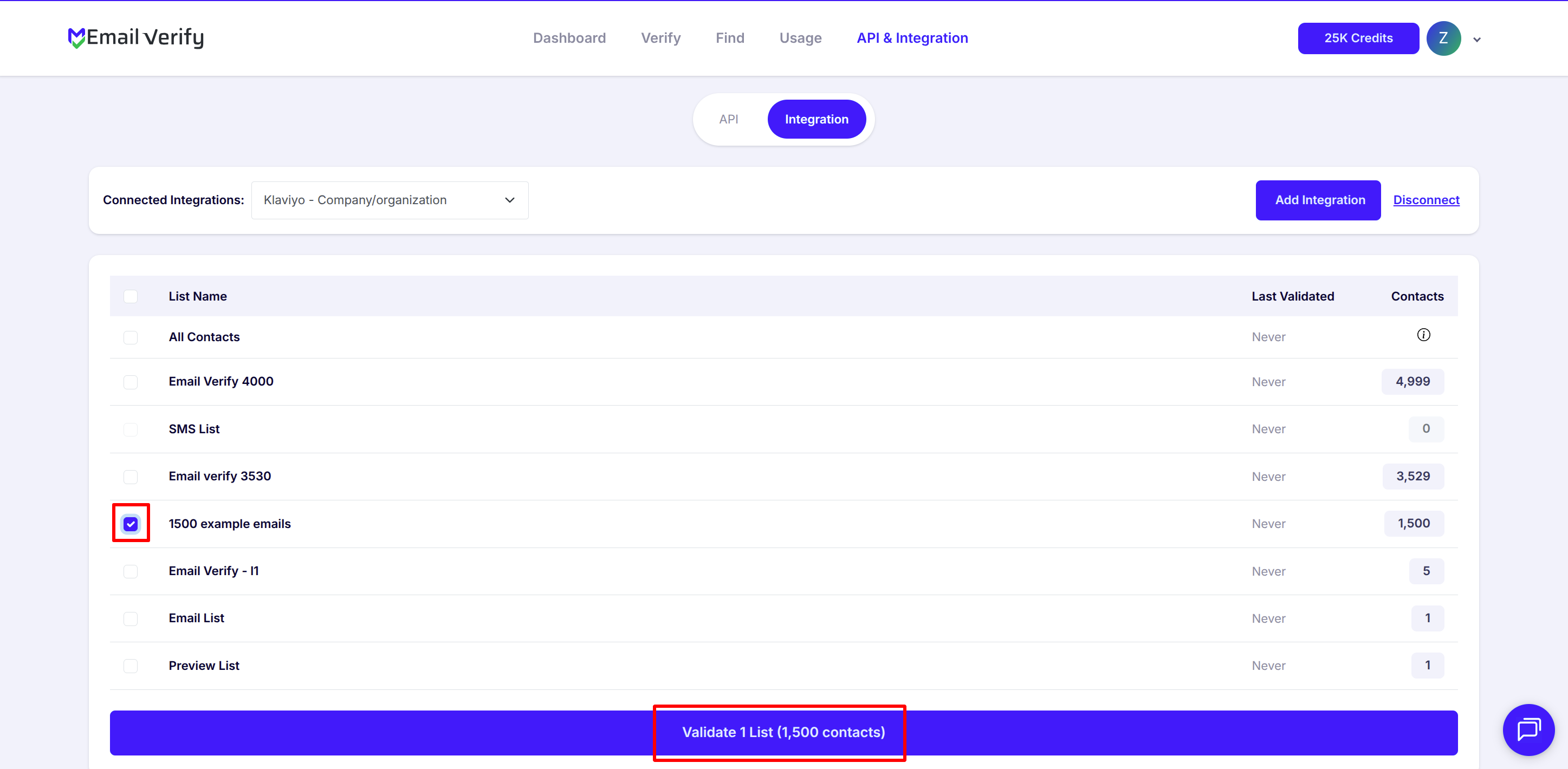 Step 7: Passo 7: Selecionar Listas para Validação