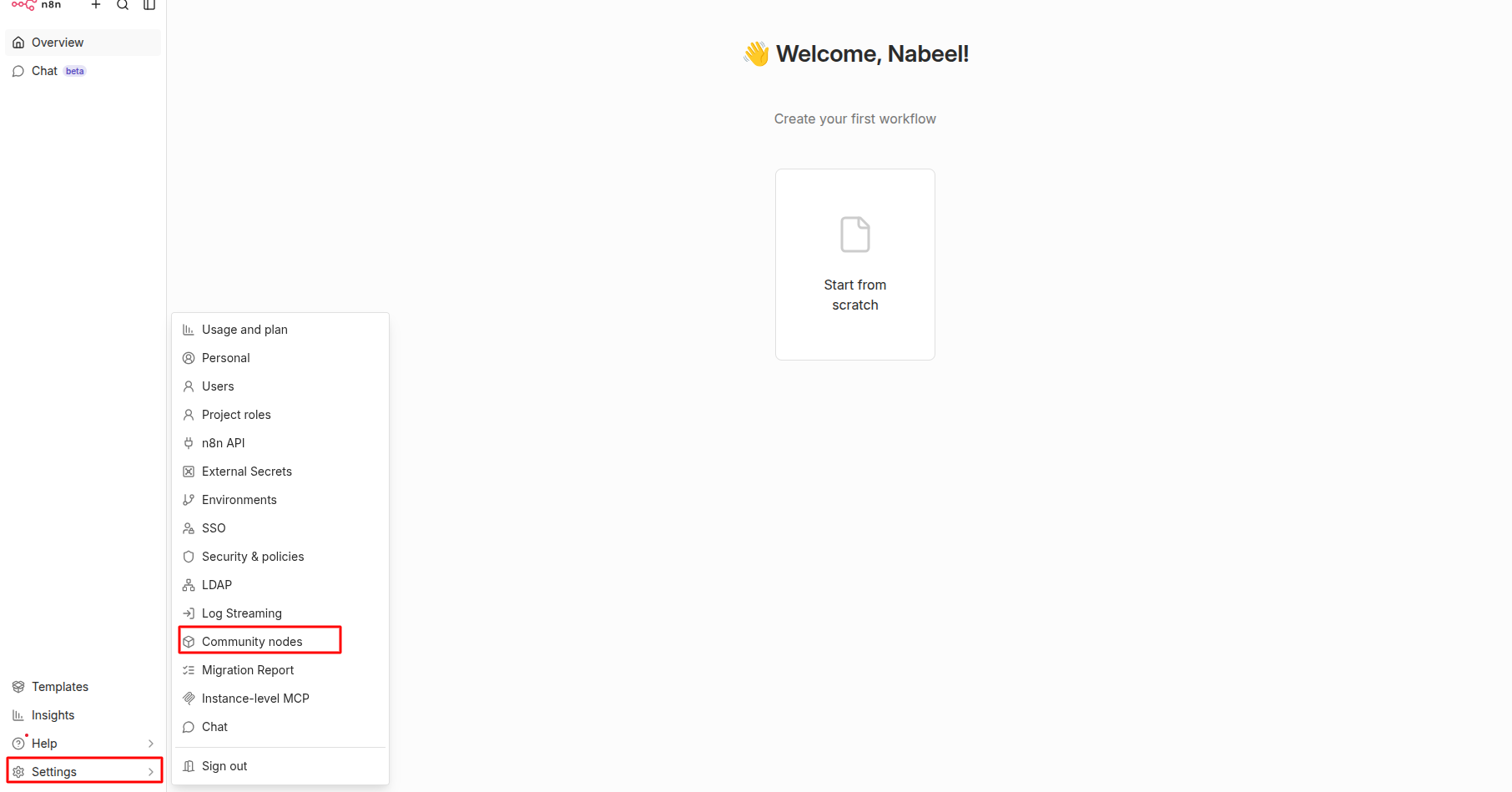 Step 1: Passo 1: Abrir Configurações do n8n
