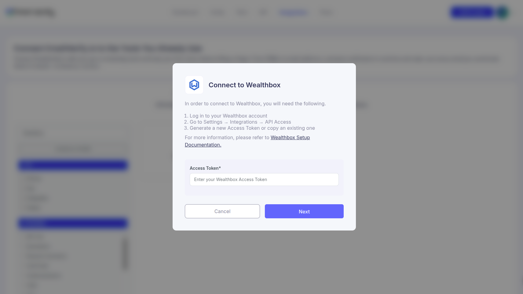 Step 2: Passo 2: Selecionar o Wealthbox