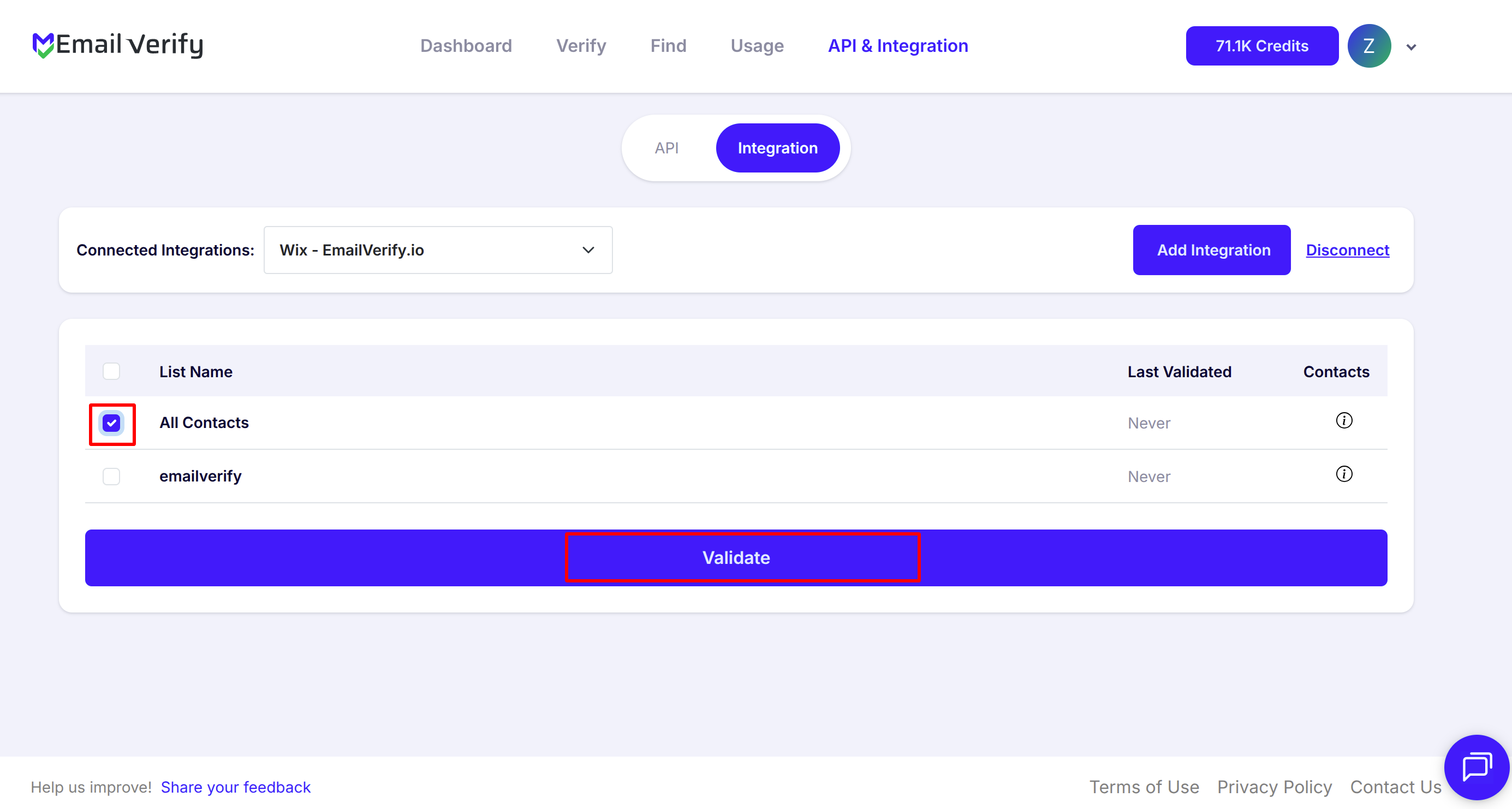 Step 7: Passo 7: Selecionar Contatos para Validação